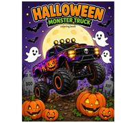 Halloween Monster Truck Coloring Book for Kids Ages 2-5: Spooky and Cute Monster Trucks with Pumpkins, Ghosts, Bats and Halloween Scenes, Toddler and Preschool Coloring Book.