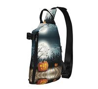 Halloween Moon Bat Pumpkin Blue Rose Diagonally Sling Bag, Crossbody Sling Backpack Shoulder Chest Bag para Mujeres Hombres, Travel Hiking Daypack