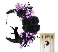 Halloween Moon Cat Wreath | Corona de puerta de entrada de halloween - Corona de halloween brillante, Halloween Moon Cat Garland para la ventana de fiesta en casa Pared interior exterior