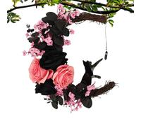 Halloween Moon Cat Wreath - Decoración De Otoño Corona Creativa De La Puerta De Entrada | 13.7x25cm Decoraciones De Halloween De Miedo Coronas De Puerta De Entrada Para La Pared De Fiesta En Casa Al A