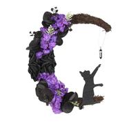 Halloween Moon Cat Wreath - Decoración De Otoño Corona Creativa De La Puerta De Entrada | 13.7x25cm Decoraciones De Halloween De Miedo Coronas De Puerta De Entrada Para La Pared De Fiesta En Casa Al A
