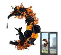 Halloween Moon Wreath - Halloween Front Door Corona, Black Cat Corona para la Puerta de, Decoraciones de Puerta de Halloween Luminoso
