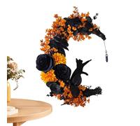 Halloween Moon Wreath with Black Cat - Halloween Moon Cat Garland - Guirnalda luminosa de halloween, Garland para la ventana de la fiesta en casa Pared interior