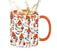 Halloween Mug, Ghost Cup, 3.74x3.15 Inches Size Vintage Ceramic Drinkware, Comfortable Coffee Tea Cup for Home Party Decor, Kitchen, Various Drinks and Occasions, White