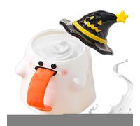 Halloween Mug, Ghost Tea Cup with Lid, Festive Drinkware for Coffee Counter Home Restaurant Apartment Hotel Party Decor Fall Kitchen Display Accessory with Handle