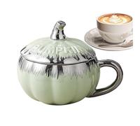 Halloween Mug - Pumpkin Shaped Mug With Lid, Pumpkin Latte Mugs, Cute Ceramic Cup, Pumpkins Halloween Mugs, Gothic Halloweens Mugg | Coffee Mugg Fall Autumn Soup Bowl For Home Drinking