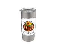 Halloween naranja calabaza búfalo cuadros It's Fall Y'all mujeres Vaso térmico de acero inoxidable de doble pared