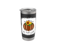 Halloween naranja calabaza búfalo cuadros It's Fall Y'all mujeres Vaso térmico de acero inoxidable de doble pared