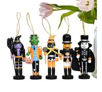 Halloween Nutcracker Ornaments - 5 Pcs Mini Wooden Witch & Skeleton Set