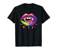 Halloween Paint Art Labios Vampiro Colmillos Camiseta