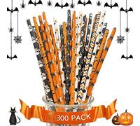 Halloween Pajitas de Papel, 300 Piezas Pajitas de Colores para Fiestas, Grado alimentario Coloridas Pajitas de Papel, Adecuado Para el Hogar, bar, Fiesta de Halloween
