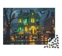 Halloween Parade Adult Jigsaws 1000 Piezas Material Reciclado Haunted House Puzzle Juego Educativo Decompression Parent Child Game Props for Home 70x50cm/1000pcs