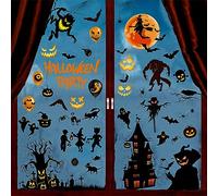 Halloween Pegatinas de Ventana Decoración Hallowee Pegatinas, 9 Hojas Calcomanías de Halloween para Ventana, para Ventanas de Cristal Decorativas Impresión a Doble Cara Pegatinas