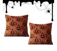 Halloween Pillow Covers - 2 Piece Soft Pumpkin Cases, Throw Cushion Covers