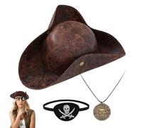 Halloween Pirate Hat And Eye Patch Set, Retro Costume Accessory With Artificial Leather, Scene Prop, Perfect For Adults, Teens, Mother, Wife, Girlfriend, Family Party,14.17x15.35x3.54 In