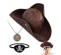Halloween Pirate Hat, Costume Pirate Hats Eye Patch, Retro Outfit Artificial Leather Scene Prop for Adults Teens Girlfriend Mother Wife Family Dress Up, 36x39x9cm