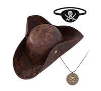 Halloween Pirate Hat, Retro Costume Accessory, Artificial Leather Finish, Eye Patch Prop, Party Outfit for Adults Teens Girlfriend Mother Wife Family Role Play Scene 140g