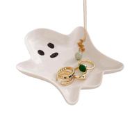 Halloween Plates, Ceramic Ghost Dish, 5.2x4.45x0.67 Inches Cute Seasonal Jewelry Tray, Festive Decorative Tableware Accent, for Living Room Dressing Table Bedroom Thanksgiving Dinner Serving Display