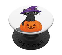Halloween Popsocket - Lindo gato bruja sentado en una calabaza PopSockets PopGrip Intercambiable