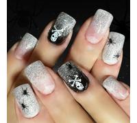 Halloween Press On Nails Consejos Franceses De Acrílico Cuadrado Falso Pegajos Falsos En Las Mujeres La Uña