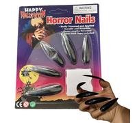 Halloween Press On Nails, Spooky Long Gothic Fake Nails, 10 Piece Costume Fingernail Set, Easy Nail Decoration for Masquerade, Vampire Role Play, Holiday Dress Up Party Look, Red, White and Black