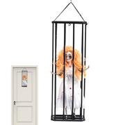 Halloween Prisoner Ghost Ornament, Cage Pendant Decoration, 16.93x5.91x3.15 Inches Motion Sensor & Animatronic Prop, Sound Effects for Haunted, Room, Porch, Party, and Indoor