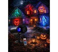 Halloween Projector Lights Outdoor Indoor, 10 HD Pattern Cards, Double Lens Water Ripple Projection Lamp with Remote, 32FT Large Display for Yard, Home, Party Decor