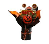 Halloween Pumpkin Bouquet, Artificial Fall Flower Arrangement, Faux Floral Decoration with Rustic Autumn Style, Ideal for Haunted House Living Room Kitchen Bedroom Party Décor, 15x6x22cm Orange Black