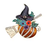 Halloween Pumpkin Brooch Pin - Rhinestone Lapel Pin, Black Hat Design, Thanksgiving Costume Accessory, Stylish Pins for Women Girls Party Holiday Outfit Jewelry Gift