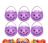 Halloween Pumpkin Bucket - 2.17x2.76 pulgadas Trick o Treat Candy Suportador para diversión festiva, frascos reutilizables de 6 piezas con diseño de mango, decoración de vacaciones para el festival de