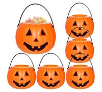 Halloween Pumpkin Bucket - 6PCS Trick Or Treat Candy Cauldrons, Pumpkin Candy Holder, Mini Storage Containers For Holiday Fall Festival | Party Favor Jars For School Outdoor Gathering Costume