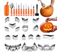 Halloween Pumpkin Carving Kit | Set-of-37 Stainless Steel With Stencilss