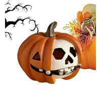 Halloween Pumpkin Decor, Spooky Skeleton Pumpkin, 4.33x4.33x3.74 inches, Fall Decoration Prop for Haunted House Mantel Desk Shelf Table Corridor Window, Courtyard Indoor Outdoor Scary Seasonal Home