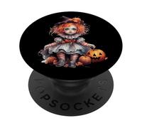 Halloween Pumpkin Doll Cute Spooky Witch PopSockets PopGrip Adhesivo