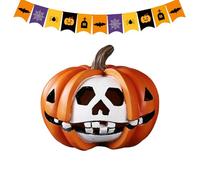 Halloween Pumpkin Figurines - Resin Skull Ornament, Sculpture Decoration, Holiday Tabletop, Festive Display | Indoor Party Decor For Home Kitchen Living Room Bookshelf Mantle Haunted House Desk