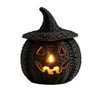 Halloween Pumpkin Lamp, Resin Desk Decor with Candle Light Design, Black