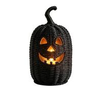 Halloween Pumpkin Lamp, Resin Desk Decor with Candle Light Design, Black