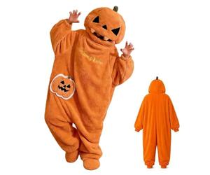 Halloween Pumpkin Onesie Pajamas,Pajamas Pumpkin Nightwear Sleepwear Women Fun Fancy Dress,Halloween Costumes Fleece Hooded Onesies Blanket,Wearable Cozy Loungewear Cosplay Costume，XXL