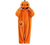 Halloween Pumpkin Onesie Pajamas,Plush Hooded Costume for Adults ，XXL