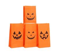 Halloween Pumpkin Paper Bags - Halloween Paper Candy Bags | 4 Piece Orange Trick Or Treat Sacks For Popcorn Cookie Bread Party Carnival Home Birthday School