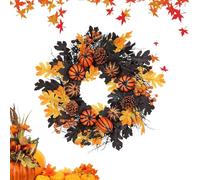Halloween Pumpkin Wreath - 50cm Fall Garland with Pumpkin Berries Pine Cone Maple Leaves | Artificial Vine Handmade ThanksgivingAutumn Decoration For Indoor Outdoor Wall Porch Garden Home Decor