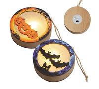 Halloween Pumpkins Light Set, LED Pumpkins Bat Decorative Lights, 2 Pieces, 3.82x3.82x1.22in, Battery Operated Glowing Ornaments for Haunted House Indoor Outdoor Party Decor Carnival Bedroom