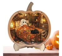 Halloween Puzzle | Pumpkin Ghost Wooden Puzzle Decor | with Display Stand