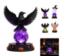 Halloween Raven Crystal Ball Lighted Decor,Warm Eerie Pumpkin LED Glowing Crystal Ball,Gothic Glowing Balls Ghost Statue with LED Lamp,Unique Home Decor Gift for Bedroom Living Room
