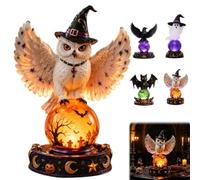 Halloween Raven Crystal Ball Lighted Decor,Warm Eerie Pumpkin LED Glowing Crystal Ball,Gothic Glowing Balls Ghost Statue with LED Lamp,Unique Home Decor Gift for Bedroom Living Room
