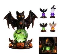 Halloween Raven Crystal Ball Lighted Decor,Warm Eerie Pumpkin LED Glowing Crystal Ball,Gothic Glowing Balls Ghost Statue with LED Lamp,Unique Home Decor Gift for Bedroom Living Room