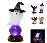 Halloween Raven Crystal Ball Lighted Decor,Warm Eerie Pumpkin LED Glowing Crystal Ball,Gothic Glowing Balls Ghost Statue with LED Lamp,Unique Home Decor Gift for Bedroom Living Room
