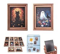 Halloween Refrigerator Magnets, Cute Ghost with Black Cat Pattern, Art Frame Refrigerator Magnets, for Fridge Car Office Cabinets Decor (2pcs-B)