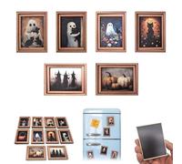 Halloween Refrigerator Magnets, Cute Ghost with Black Cat Pattern, Art Frame Refrigerator Magnets, for Fridge Car Office Cabinets Decor (6pcs-A)