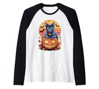 Halloween Retro Russian Blue Cat Russian Blues Maltese Camiseta Manga Raglan